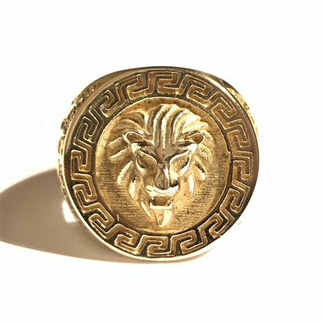 versace lion head ring|Rare 18K Versace Style Lion King Gold Ring .